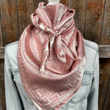 Blush Jacquard Wild Rag Scarf - Western Southwestern Floral Neck Scarf 35x35