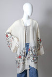 Embroidered Floral Kimono - Long Cream Cardigan