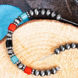 Western Boulder Canyon Silvertone Beaded Hoop Earrings