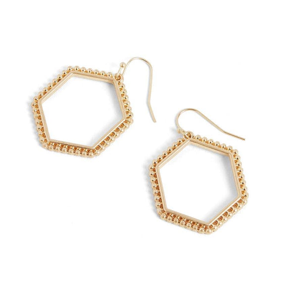 Textured Hexagon Dangle Earrings - Gold