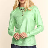 Metallic Mesh Long Sleeve Layering Top - Mint Shimmer