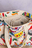 Quilted Boho Tote Bag – Cream Multi Print