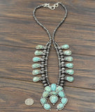 Handmade Full Squash Blossom Turquoise Necklace – 30" Statement Piece