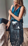 The Nancy Hair-On Cowhide Crossbody | Black & White with Leather Fringe