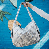 Metallic Silver Wave Quilted Puffer Puffy Tote Bag