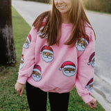 Sequined Santa Face Patch Sweatshirt Pink