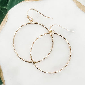 Twisted Metal Circle Dangle Earrings Goldtone