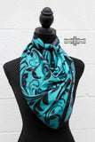 Turquoise Black Leather Lace Western Southwestern Wild Rag Scarf Accent