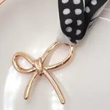 Black White Paisley Dotted Knotted Scarf Layering Necklace with Bow Charm