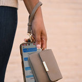 Clip & Go Unique RFID Crossbody Phone Carrier | Taupe Vegan Leather