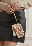 Genuine Leather Wristlet & Card Holder Set | Beige Zebra Print
