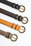 Two Tone Twisted Buckle Classic Leather Belt Brown