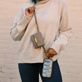 Clip & Go Unique RFID Crossbody Phone Carrier | Taupe Vegan Leather