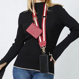 Clip N' Carry Crossbody Phone Strap Carrier Pouch Wallet Preppy Red White Stripe