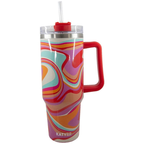 Multicolor Summer Groovy Swirls 40 Oz Insulated Stainless Steel Tumbler Handle