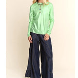 Metallic Mesh Long Sleeve Layering Top - Mint Shimmer