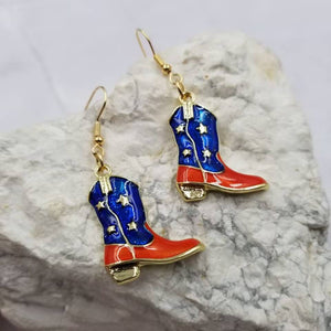 Patriotic Americana Western Glitter Star Boot Earrings