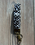 Silky Scrunchie Wristlet Keychain Bag Purse Charm Black and White Check Checkered