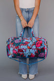 Bright Blue & Multicolored Velvet Floral Duffel Bag