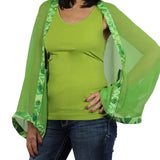 Origami Trim Button Shawl Shrug Wrap Green with Emerald Lime Trim
