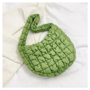 Nylon Puffer Solid Color Purse Tote Handbag Slouch Bag Green