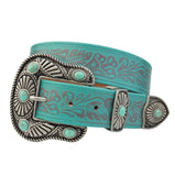 Western Buckle Loop Tip Set with embossed belt Turquoise Silver