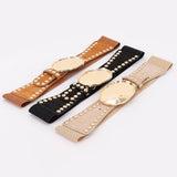 Studded Faux Suede Elastic Belt – Khaki