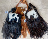 The Nancy Hair-On Cowhide Crossbody | Black & White with Leather Fringe