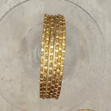 Gold with Gold Glitter Dashes Thin Metal Bangles Metallics Stack of 6