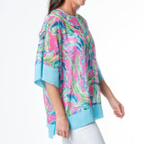 Lexi Boho Tropical Brush Sheer One Size Poncho Cover up Teal Pink