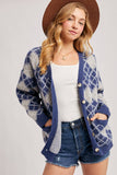 Argyle Button Down Pocket Cardigan Navy