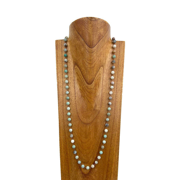 Copper and Jadite Stone Beaded Necklace 36 inches