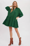 Tiered Ruffle Shirt Dress - Forest Green