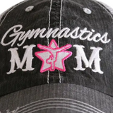 Gymnastics Mom Embroidered Black Distressed Trucker Hat