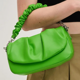 Meadow Ruched Top Handle Vegan Leather Chain Strap Crossbody Citron Green