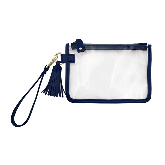 Game Day Clear Tassel Wristlet Navy