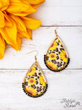 In My Daisy Dukes Sunflower Leopard Black Beads Teardrop Earrings
