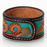 American Darling Turquoise Skull Tooled Leather Cuff Bracelet