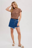 Short-Sleeve Cropped Knit Sweater - Mocha