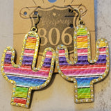 Western Southwestern Serape Bling Cactus Dangle Earring