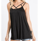 Crisscross Neck Solid Camisole Top Black