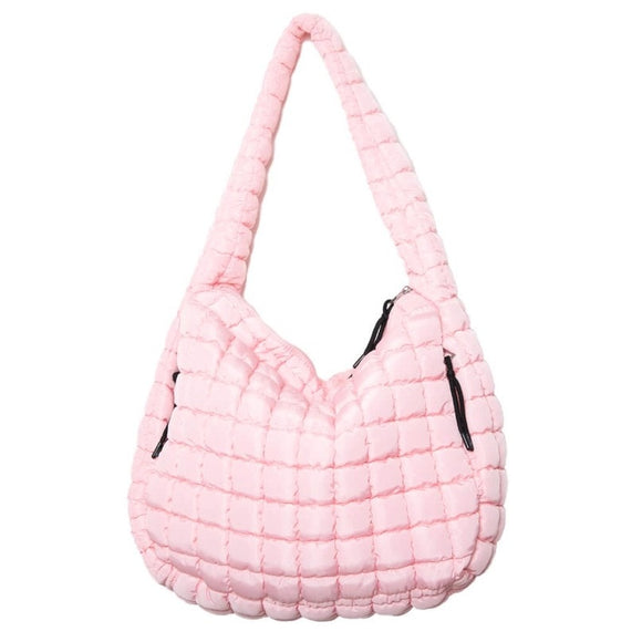 Light Blush Pink Oversized Slouchy Quilted Puffer Puffy Hobo Tote Bag