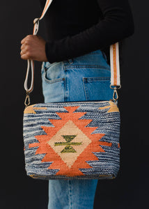 Blue Orange Yellow Western Aztec Cotton Crossbody Bag