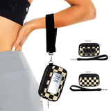 Checkered ID Wallet Vegan Leather Canvas Wristlets Black