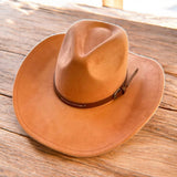 Brown Faux Leather Western Hat Band with Stitching & Studs
