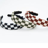 Set of 3 Checkered Headband Soft Fabric Padded Black, Brown and Green