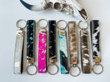 Western Hair On Cowhide Keychain: Acid Wash Turquoise