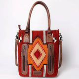 American Darling Saddle Blanket Tote - Handwoven Wool Leather Western Bag Red
