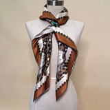 Western Longhorn Print Silky Wild Rag | 36x36 | Mocha & Turquoise