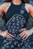 Black Brand Print Crossbody Sling Belt Bag